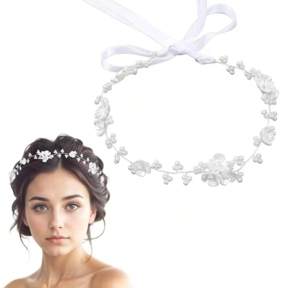 New Wedding Bridal Headband Ivory White Faux Pearl Floral Hairband